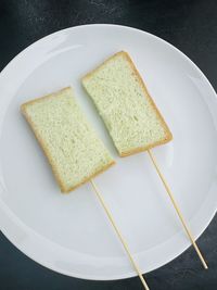 High angle view of bread in plate