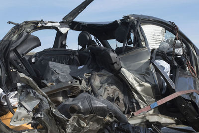 Close-up of abandoned car