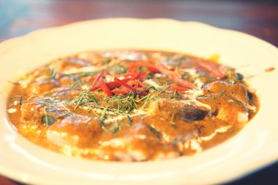 Close-up of meal served in plate