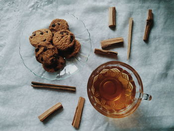 High angle view of cookies on table
