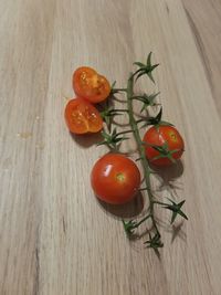 High angle view of tomatoes on table