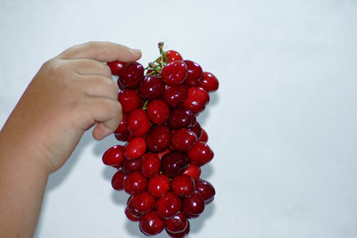 Midsection of person holding strawberries