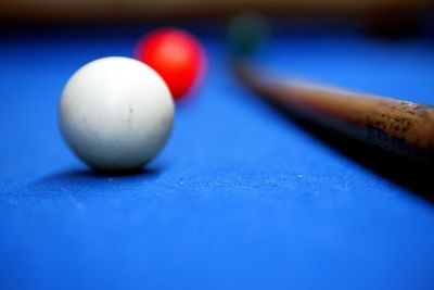 Close-up of pool balls on table