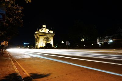 Light trails on city street at night