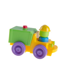 Close-up of toy car against white background