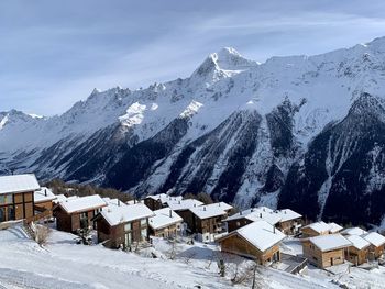 Scenic view of snowcapped mountain against sky