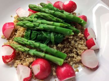 High angle view of meal served in plate