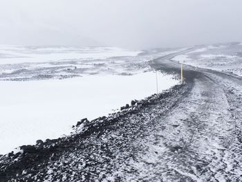 Scenic view of snow covered mountain against sky