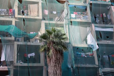 Panoramic shot of clothes hanging on window