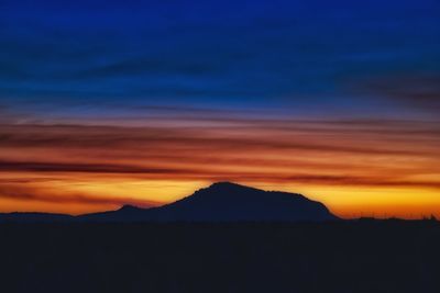 Scenic view of silhouette mountains against sky at sunset