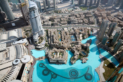 High angle view of buildings in city