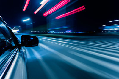 Light trails on road at night