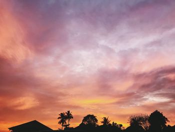 Low angle view of silhouette trees against dramatic sky