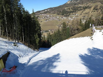 Scenic view of snowcapped mountains during winter