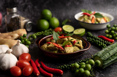 Fruits and vegetables on table