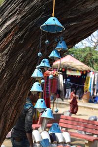 Clothes hanging on roof at temple