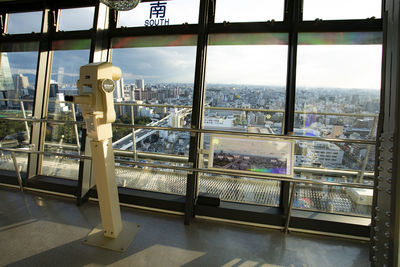 Cityscape seen through window