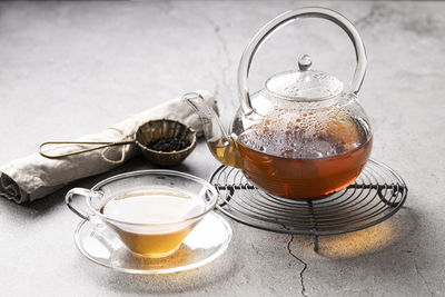 Close-up of tea served on table