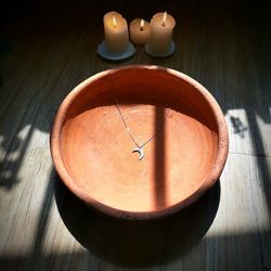 High angle view of tea cup on table