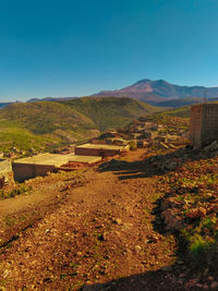 Scenic view of landscape against clear blue sky