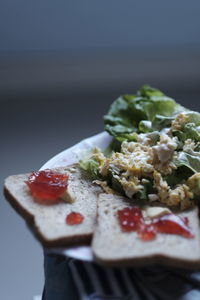 Close-up of breakfast served in plate