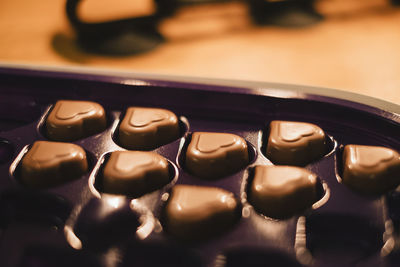 High angle view of chocolate cake on table