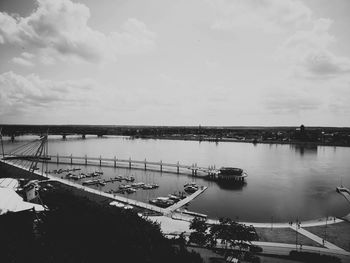 High angle view of bridge over water against sky