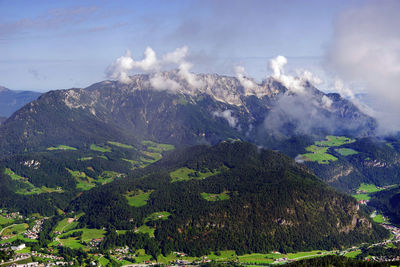 Aerial view of volcanic landscape against sky