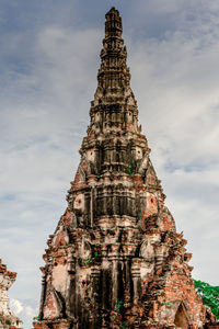 Low angle view of old building in ayutthaya province under the blue sky