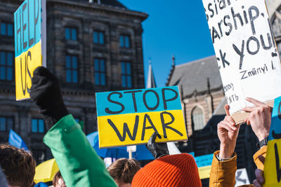 February 27, 2022 - amsterdam, the netherlands, protest rallies against the war in ukraine.
