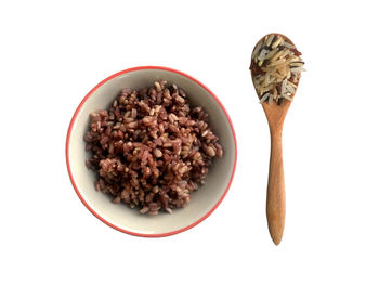 Directly above shot of breakfast on table against white background