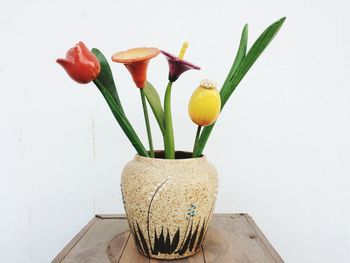 Close-up of tulips in vase