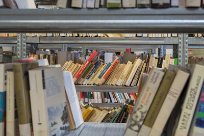 High angle view of books in library