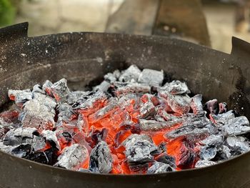 Close-up of fire on barbecue grill