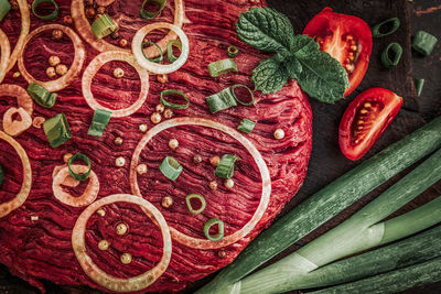 High angle view of vegetables on table