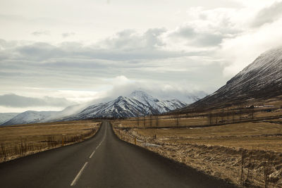 Ring road in volcanic mountain landscape in iceland