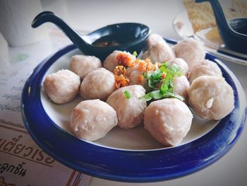 Close-up of food in plate on table