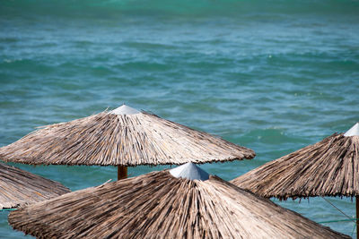 High angle view of parasol on beach