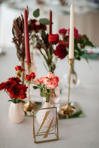 Close-up of christmas decorations on table