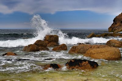 Portherras cove as the waves crash around