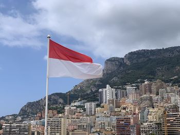 Monaco flag with buildings in the back