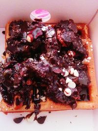 High angle view of cake in plate