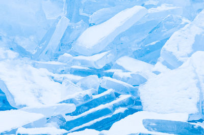 Close-up of snow covered window