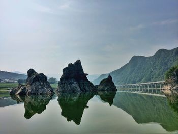 Scenic view of lake against sky