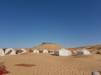 Panoramic view of beach against clear blue sky