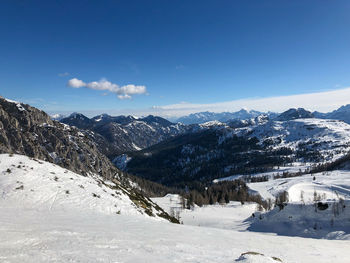 Scenic view of snowcapped mountains against sky