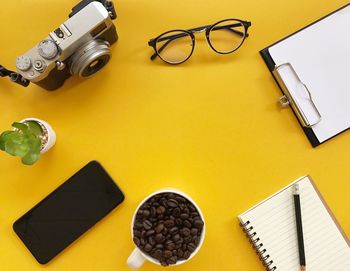 High angle view of eyeglasses on table