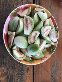 Directly above shot of fruits in bowl on table