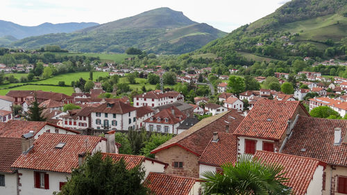 High angle view of buildings in town