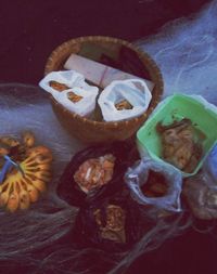 High angle view of fruits in bowl on table